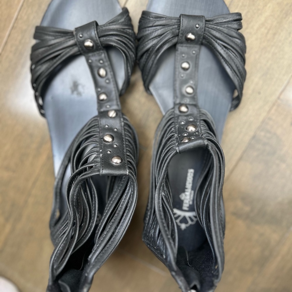 Black sandals by Fergilicious by singer Fergie from the Black Eyed Peas